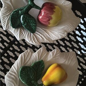 Ceramic Leaf Plates with Fruit Accents
